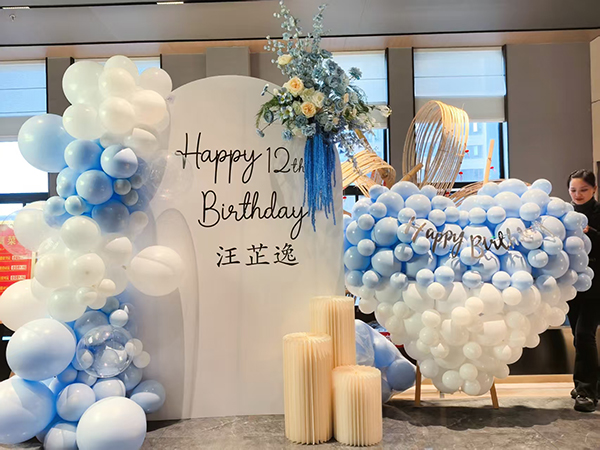 蓝色女孩12岁生日成人礼氛围场景布置装饰气球背景墙kt板-图一