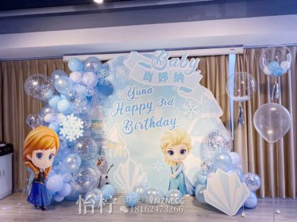 小预算冰雪奇缘艾莎公主主题女孩12岁生日装饰场景布置气球背景墙kt板|kt板艾莎生日派对布置气球爱莎女孩宝宝场景装饰十岁公主背景墙